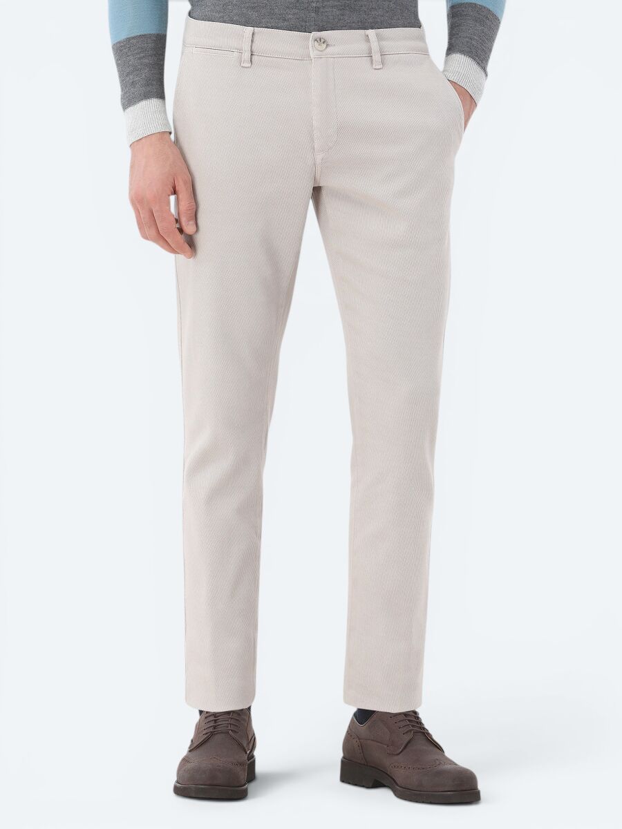 Light Mink Weaving Slim Fit Smart Casual Cotton Blended Trousers - 2