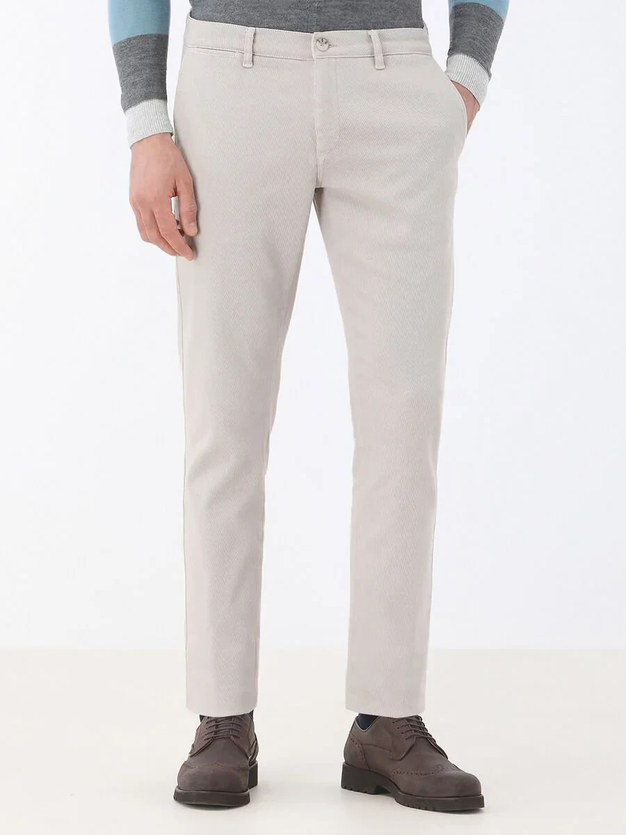 Light Mink Weaving Slim Fit Smart Casual Cotton Blended Trousers - 1