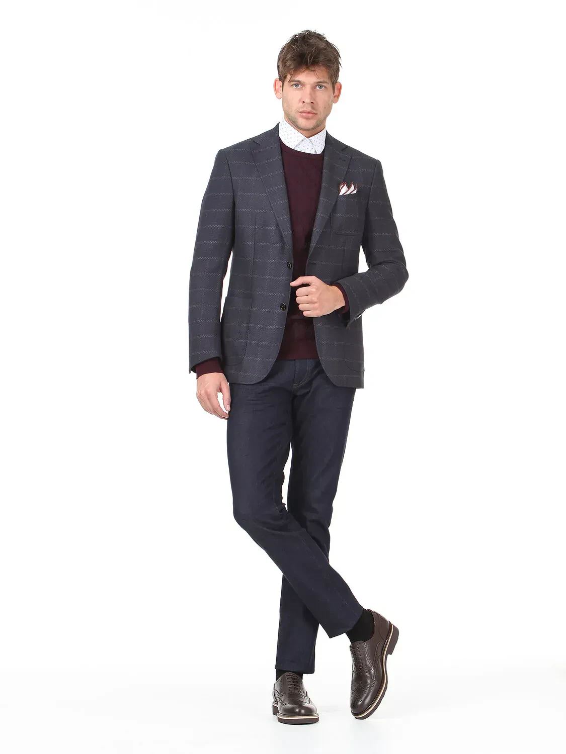 Light Navy Blue Checkered Modern Fit Jacket - 3