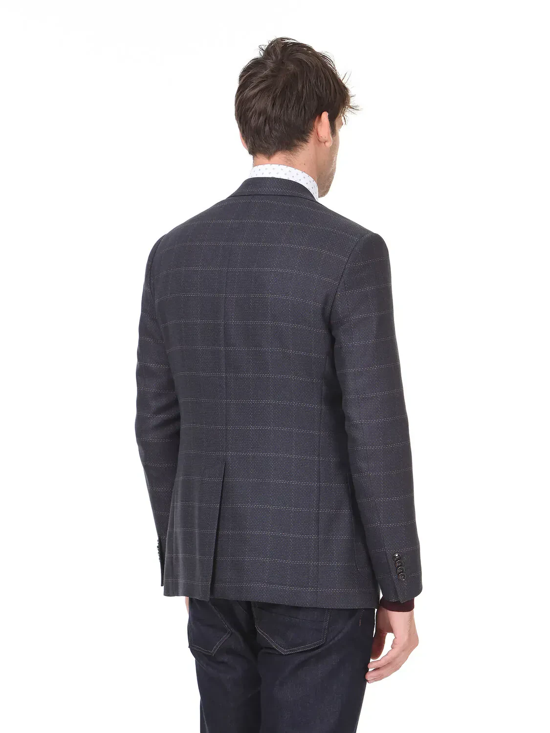 Light Navy Blue Checkered Modern Fit Jacket - 4