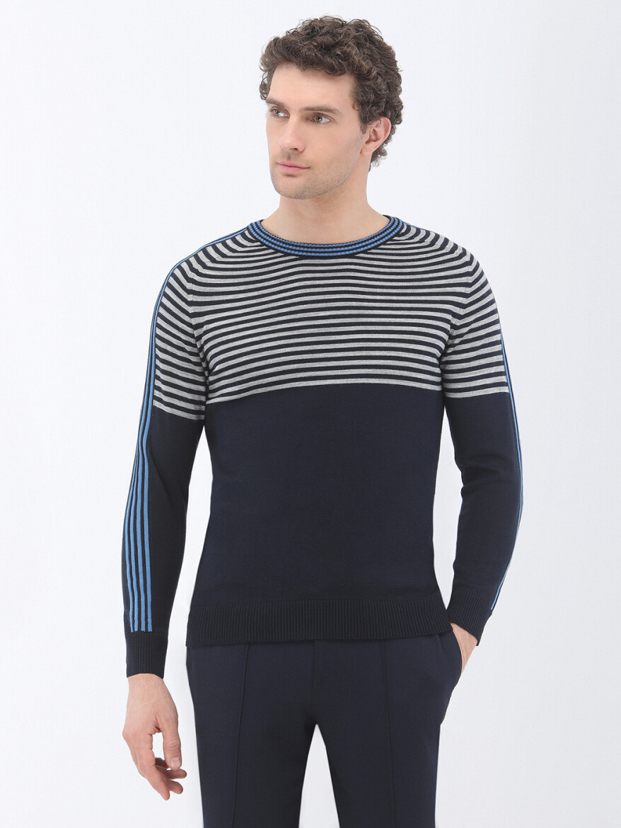 Light Navy Blue Knitwear Sweatshirt - 1