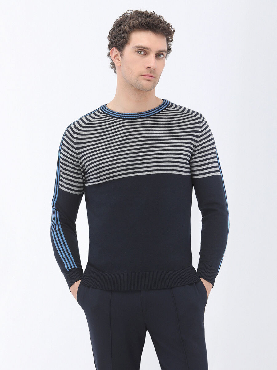 Light Navy Blue Knitwear Sweatshirt - 3