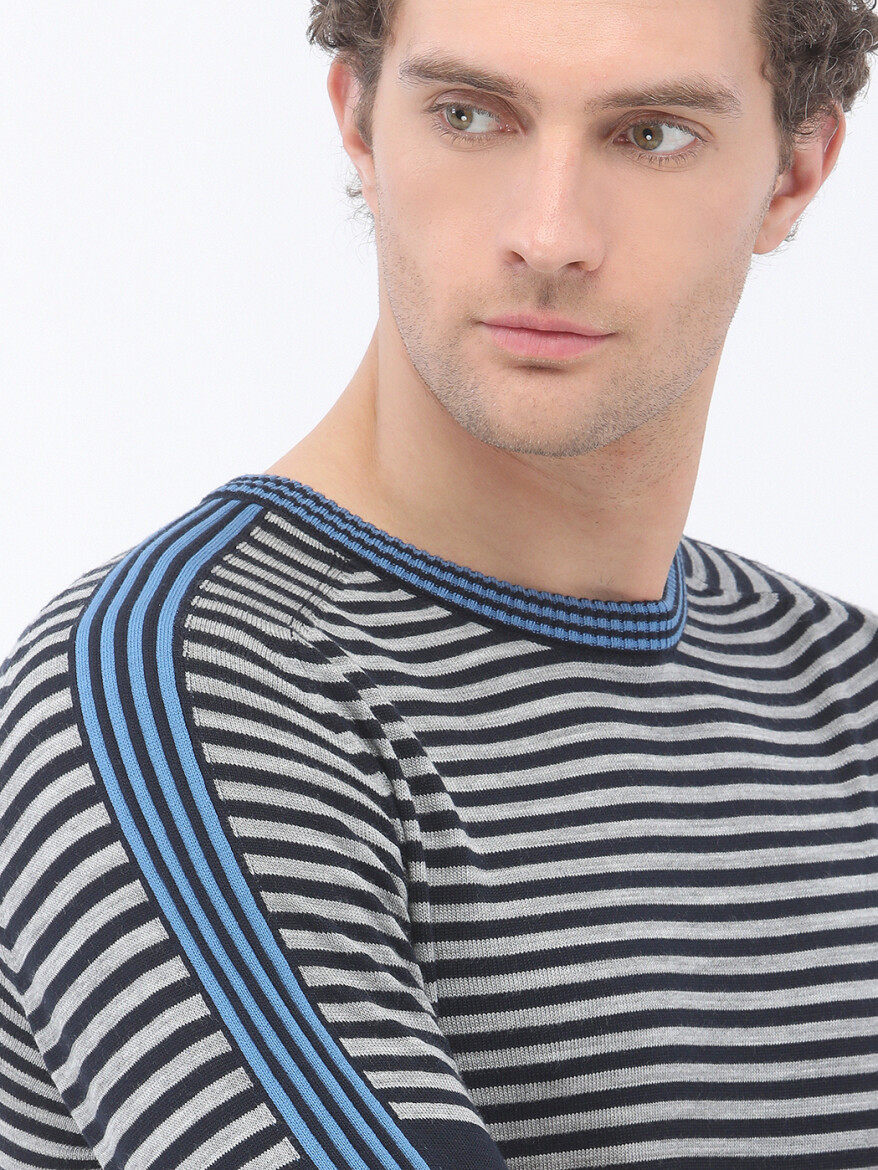 Light Navy Blue Knitwear Sweatshirt - 4