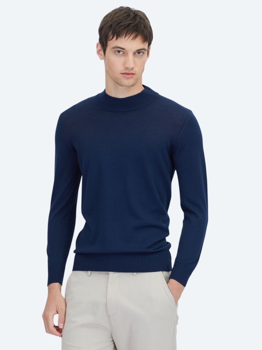 Light Navy Blue Knitwear Sweatshirt - 1