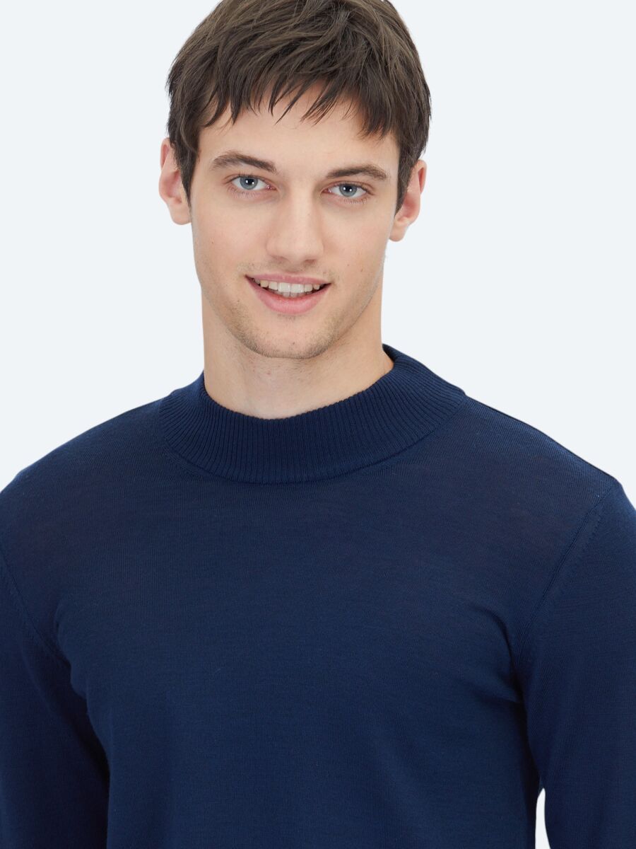 Light Navy Blue Knitwear Sweatshirt - 4