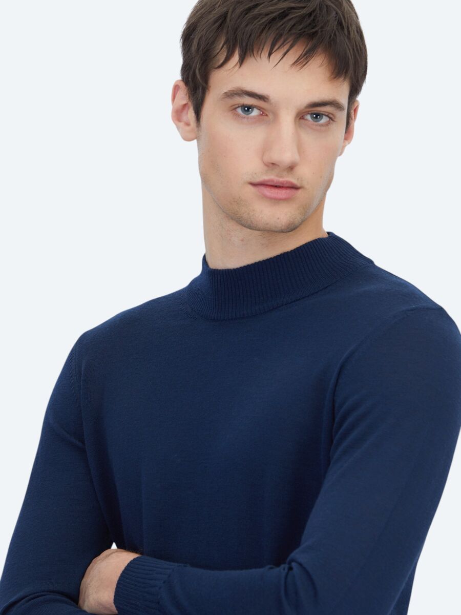 Light Navy Blue Knitwear Sweatshirt - 5