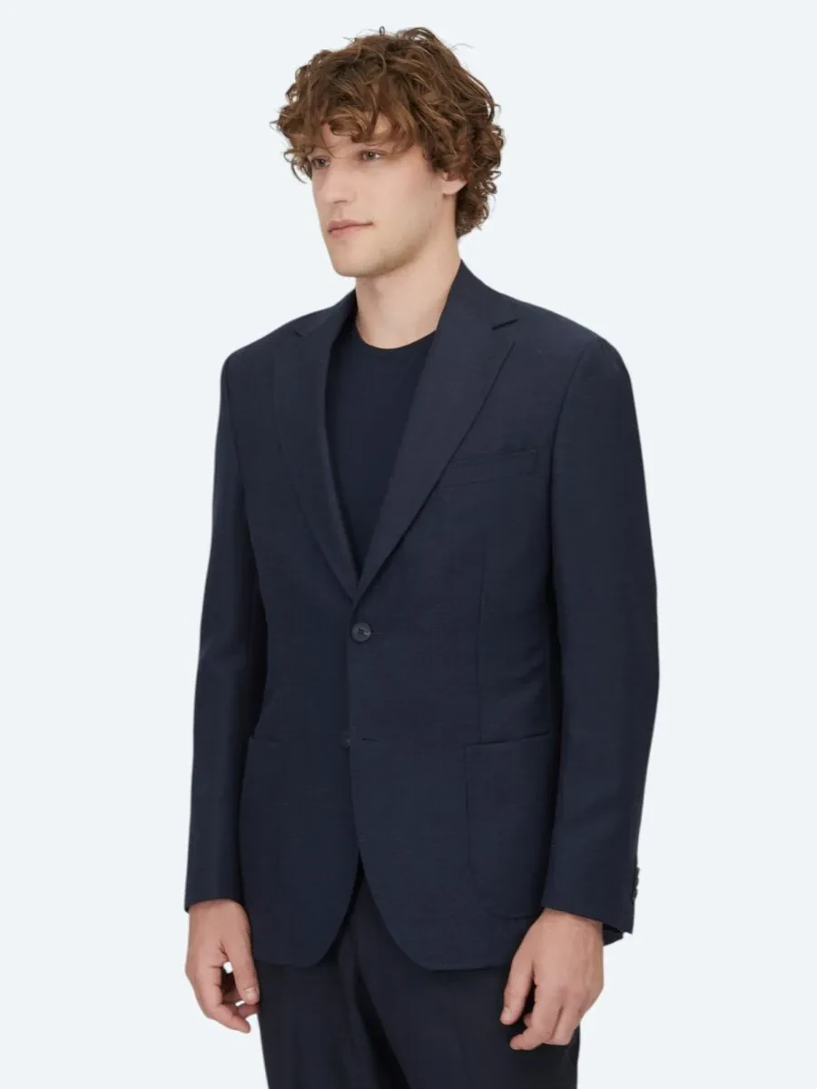 Light Navy Blue Plain Modern Fit Wool Blended Jacket - 2