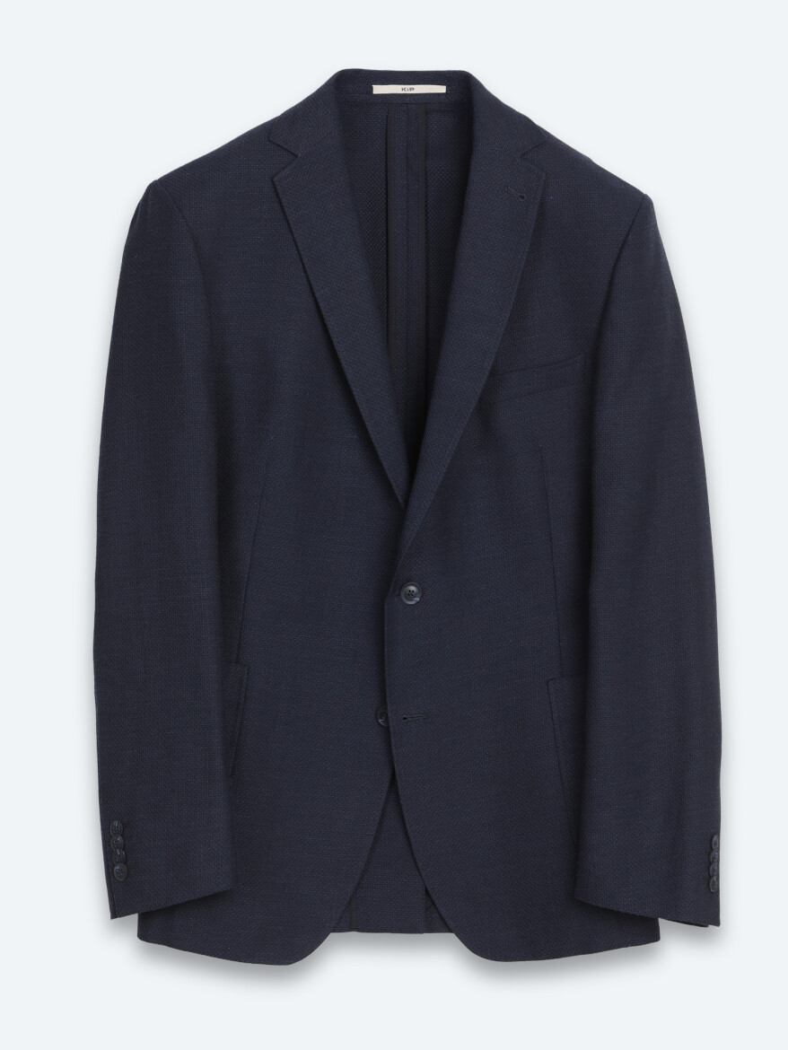 Light Navy Blue Plain Regular Fit Wool Blended Jacket - 6