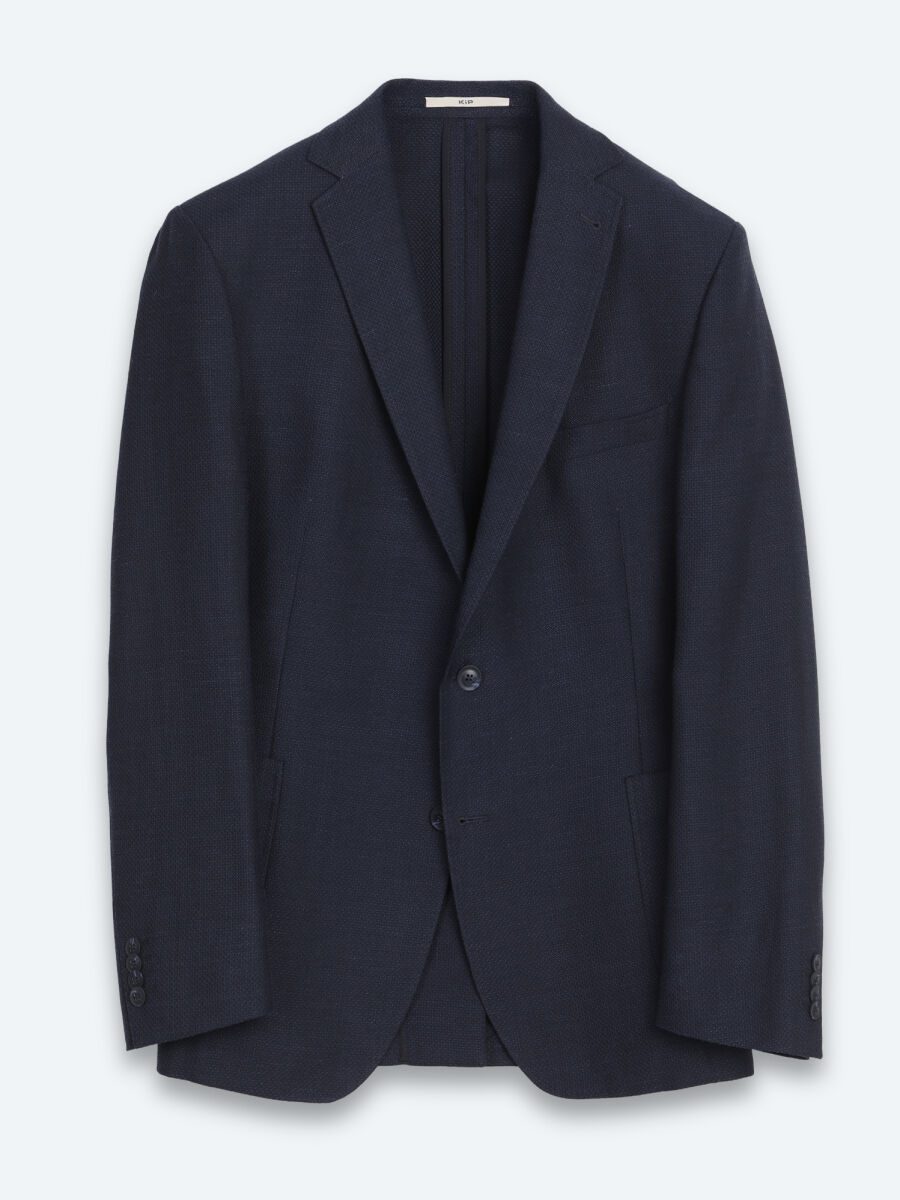 Light Navy Blue Plain Regular Fit Wool Blended Jacket - 6