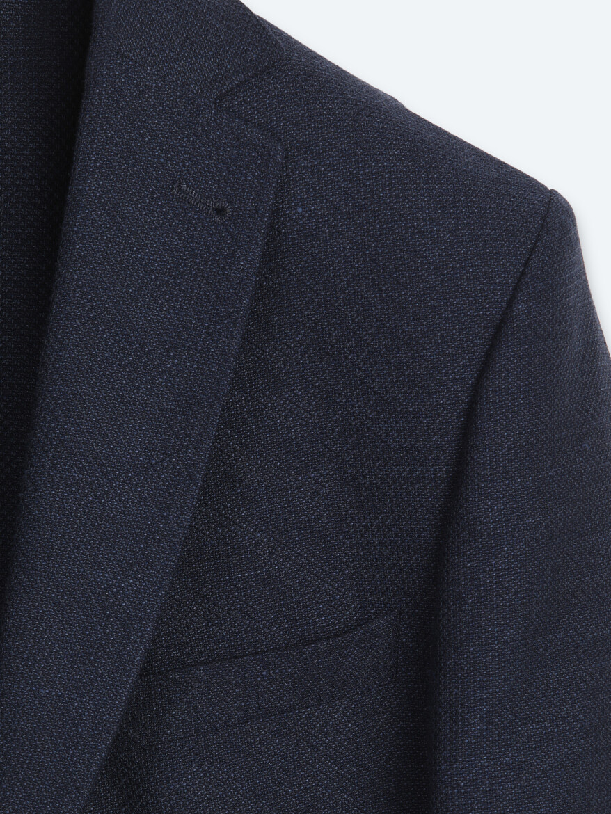 Light Navy Blue Plain Regular Fit Wool Blended Jacket - 7