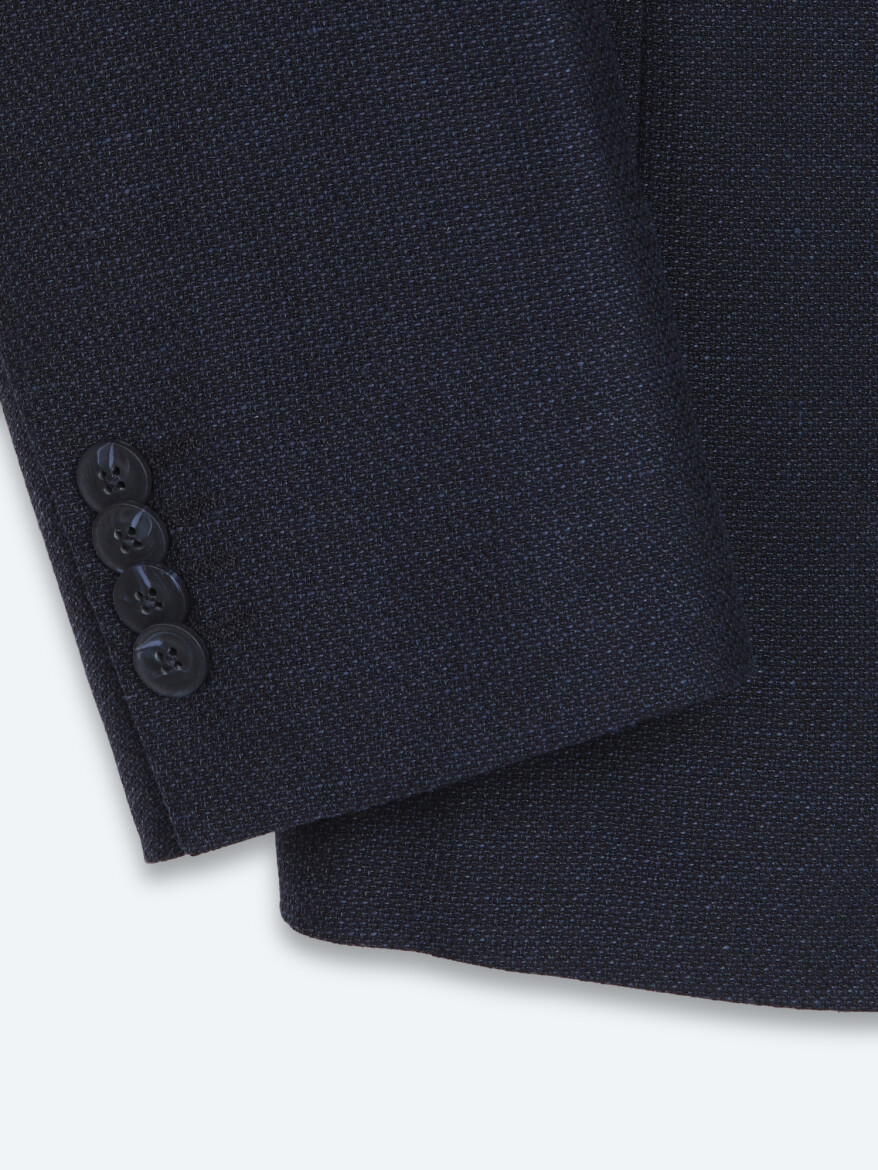 Light Navy Blue Plain Regular Fit Wool Blended Jacket - 8