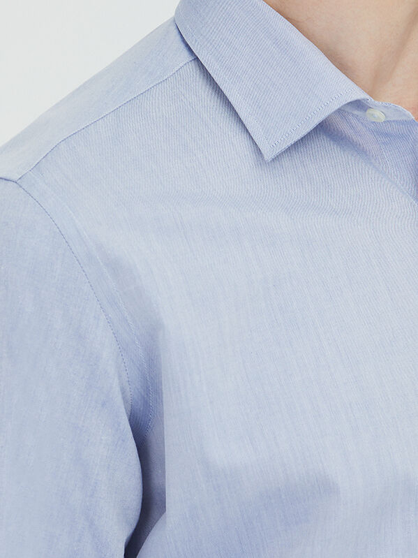 Light Navy Blue Regular Fit Long Weaving Classical Cotton Blended Shirt - 3