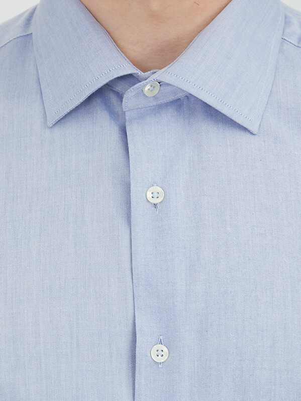 Light Navy Blue Regular Fit Long Weaving Classical Cotton Blended Shirt - 4