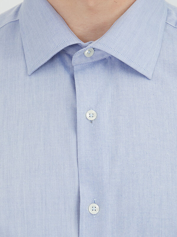 Light Navy Blue Regular Fit Long Weaving Classical Cotton Blended Shirt - 4