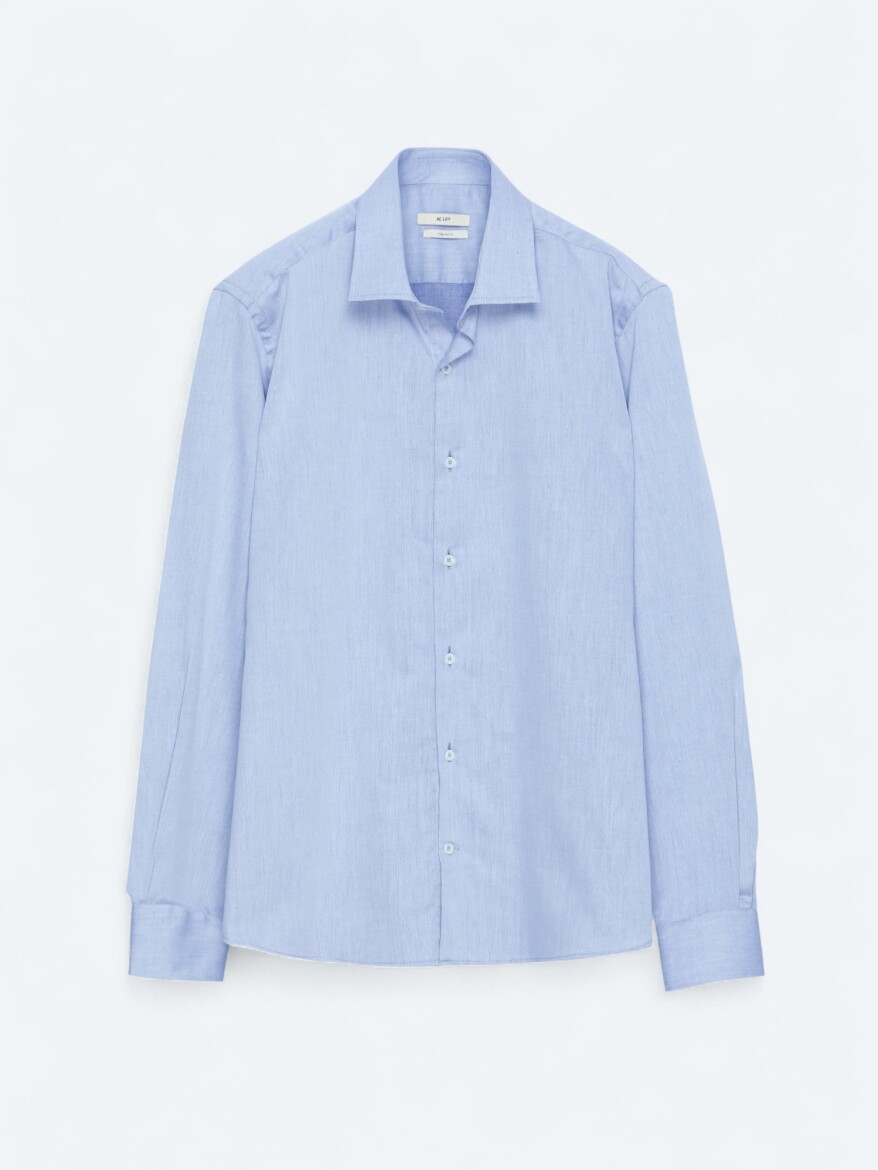 Light Navy Blue Regular Fit Long Weaving Classical Cotton Blended Shirt - 6