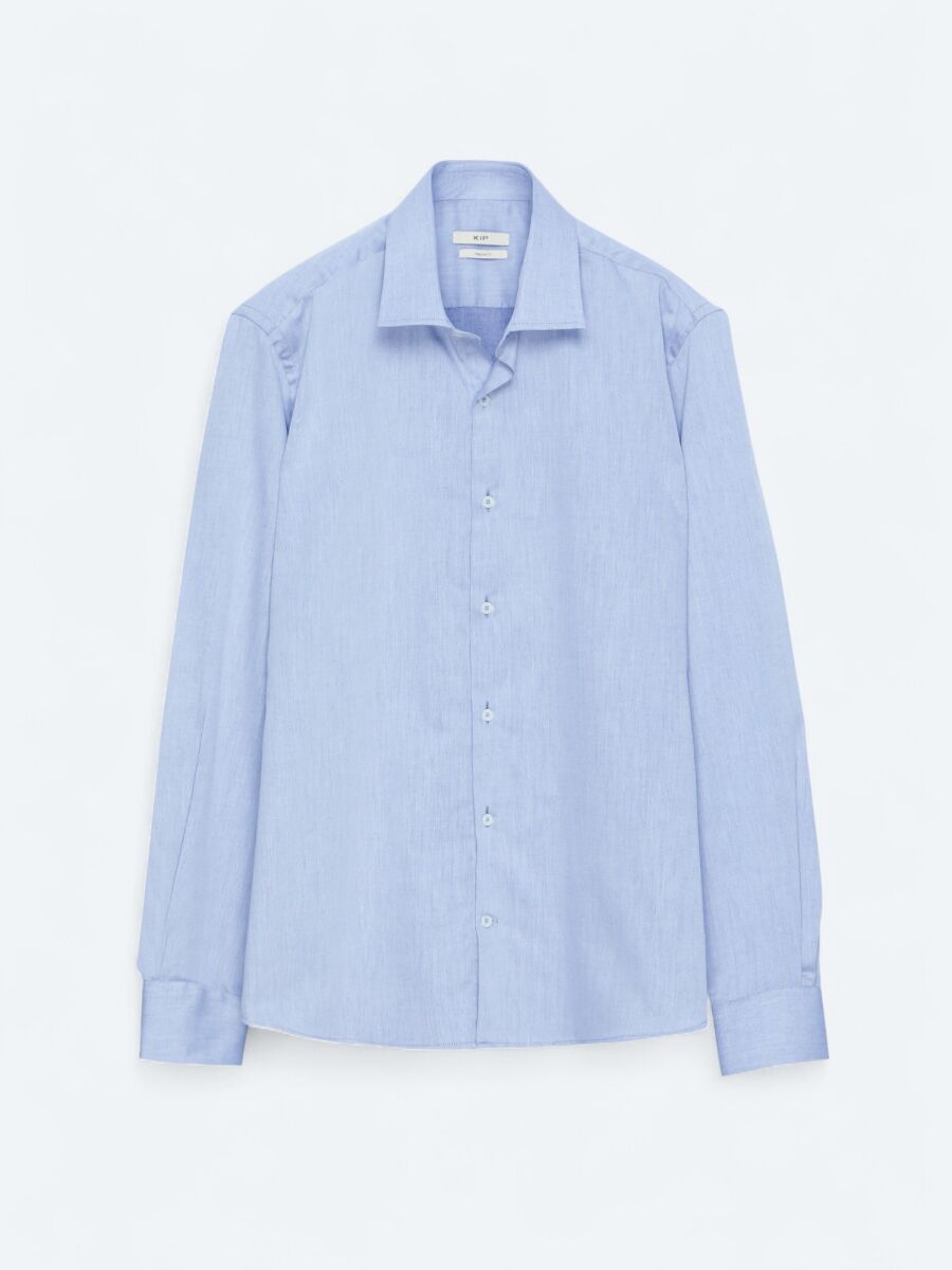 Light Navy Blue Regular Fit Long Weaving Classical Cotton Blended Shirt - 6