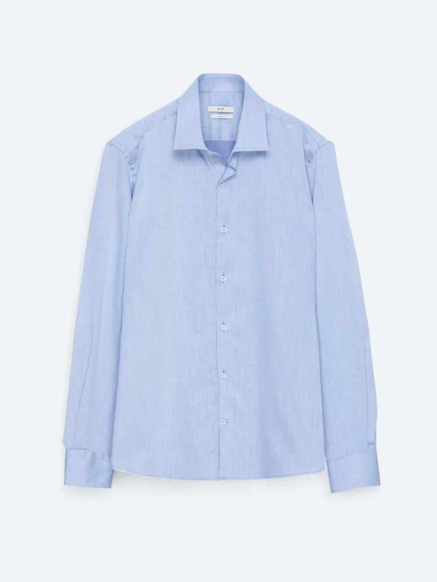 Light Navy Blue Regular Fit Weaving Classical Cotton Blended Shirt 