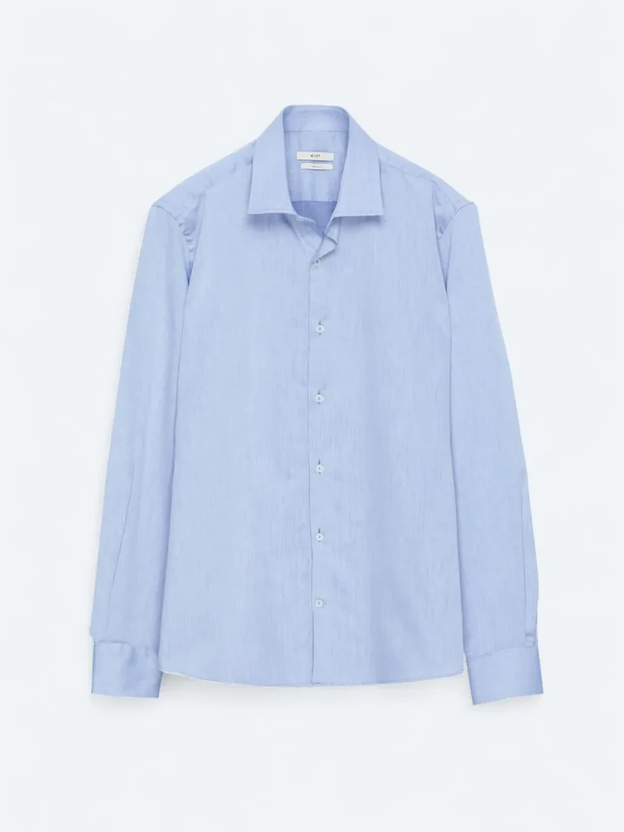 Light Navy Blue Regular Fit Weaving Classical Cotton Blended Shirt - 1