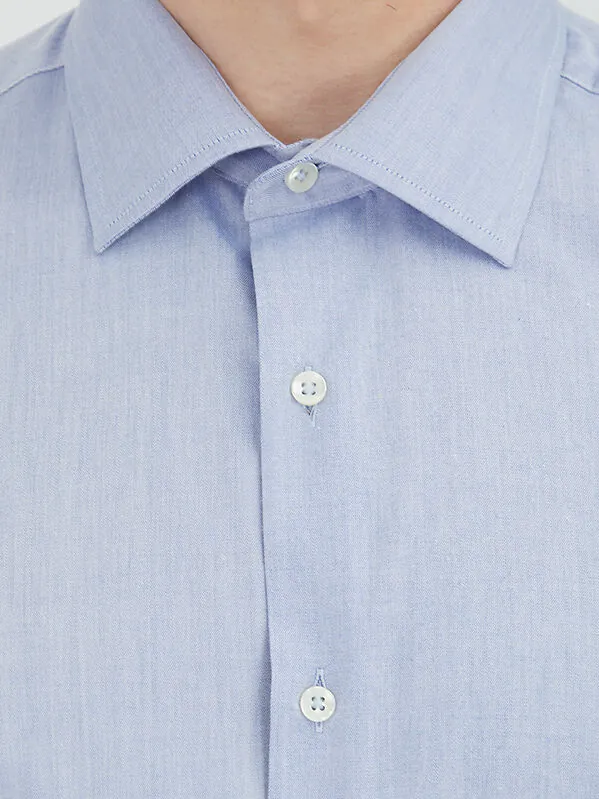 Light Navy Blue Regular Fit Weaving Classical Cotton Blended Shirt - 4