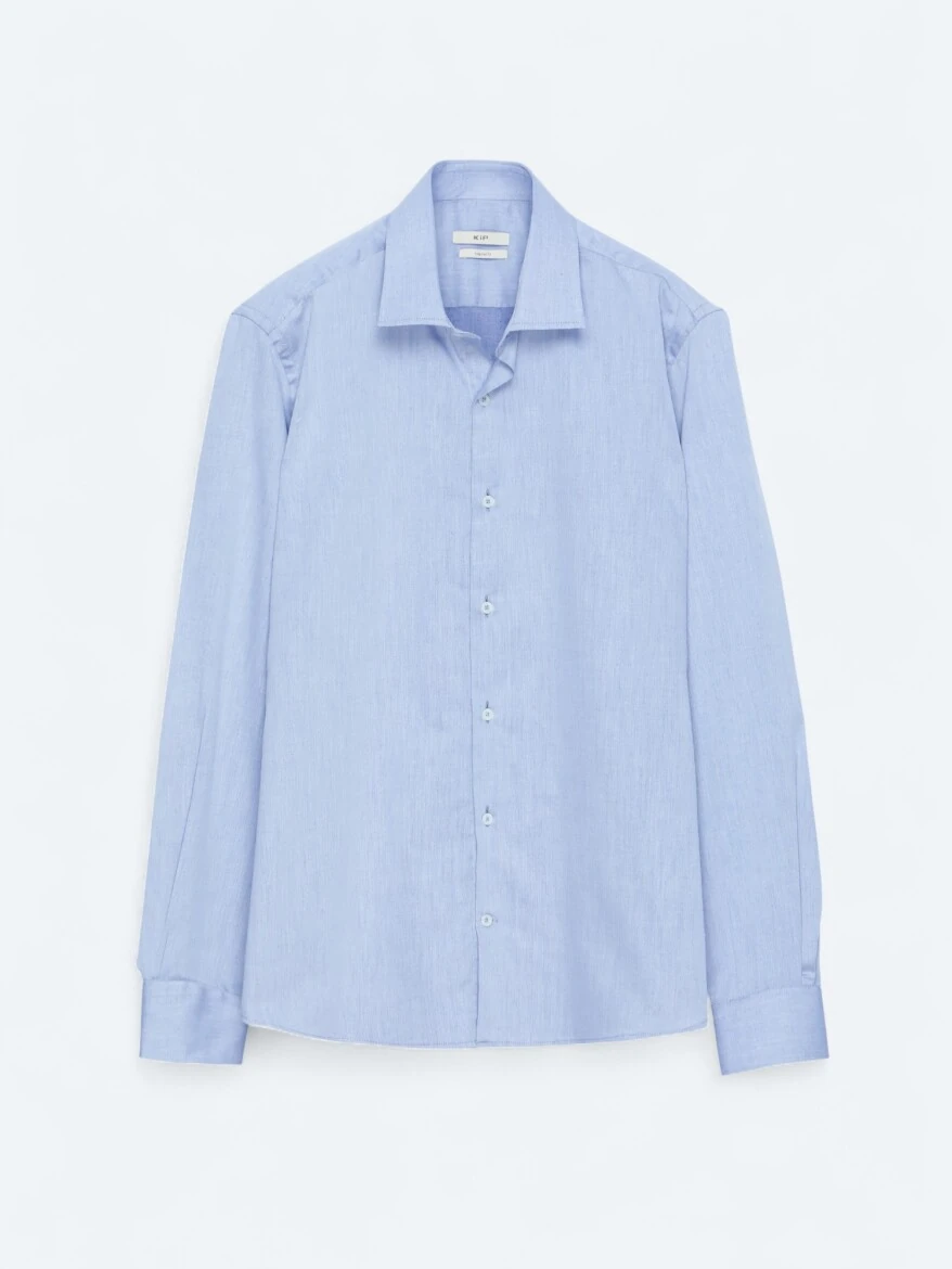 Light Navy Blue Regular Fit Weaving Classical Cotton Blended Shirt - 6