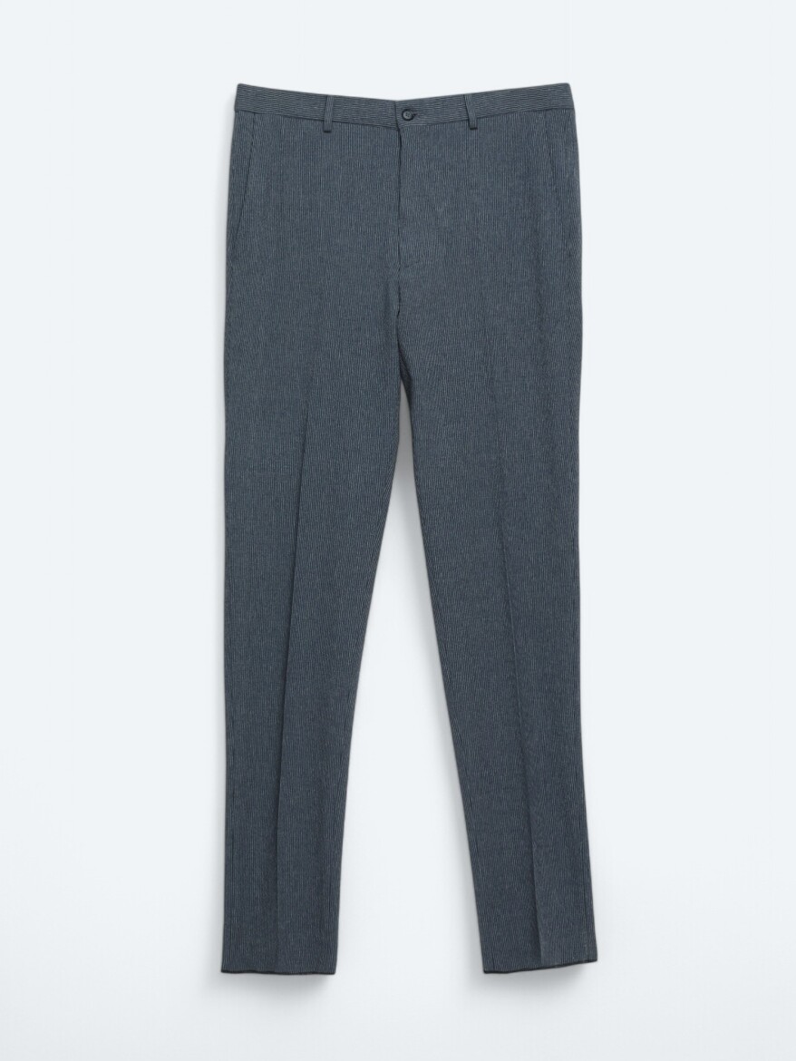 Light Navy Blue Striped Modern Fit Suit - 7