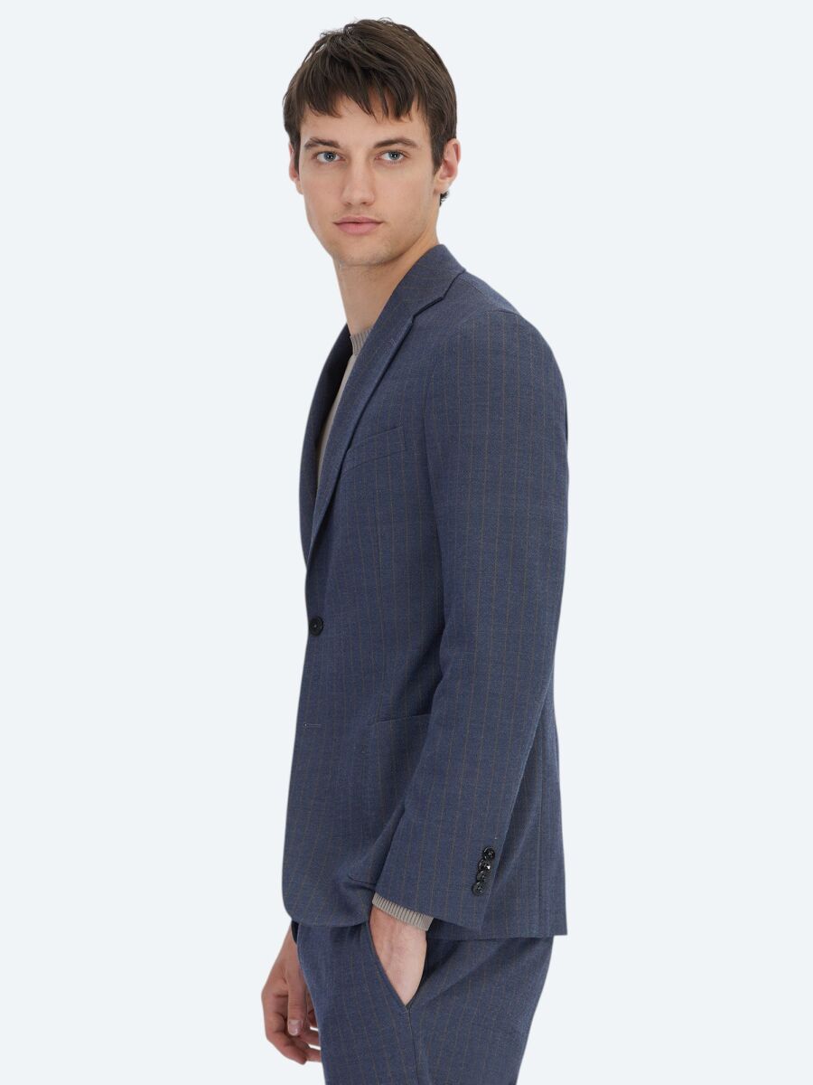 Light Navy Blue Striped Modern Fit Suit - 3