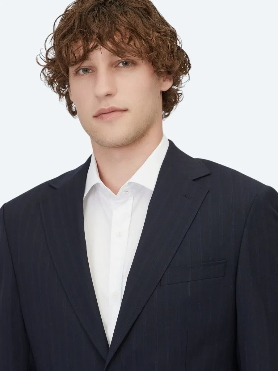 Light Navy Blue Striped Modern Fit Wool Blended Suit - 3