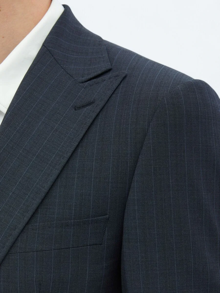 Light Navy Blue Striped Modern Fit Wool Blended Suit - 6