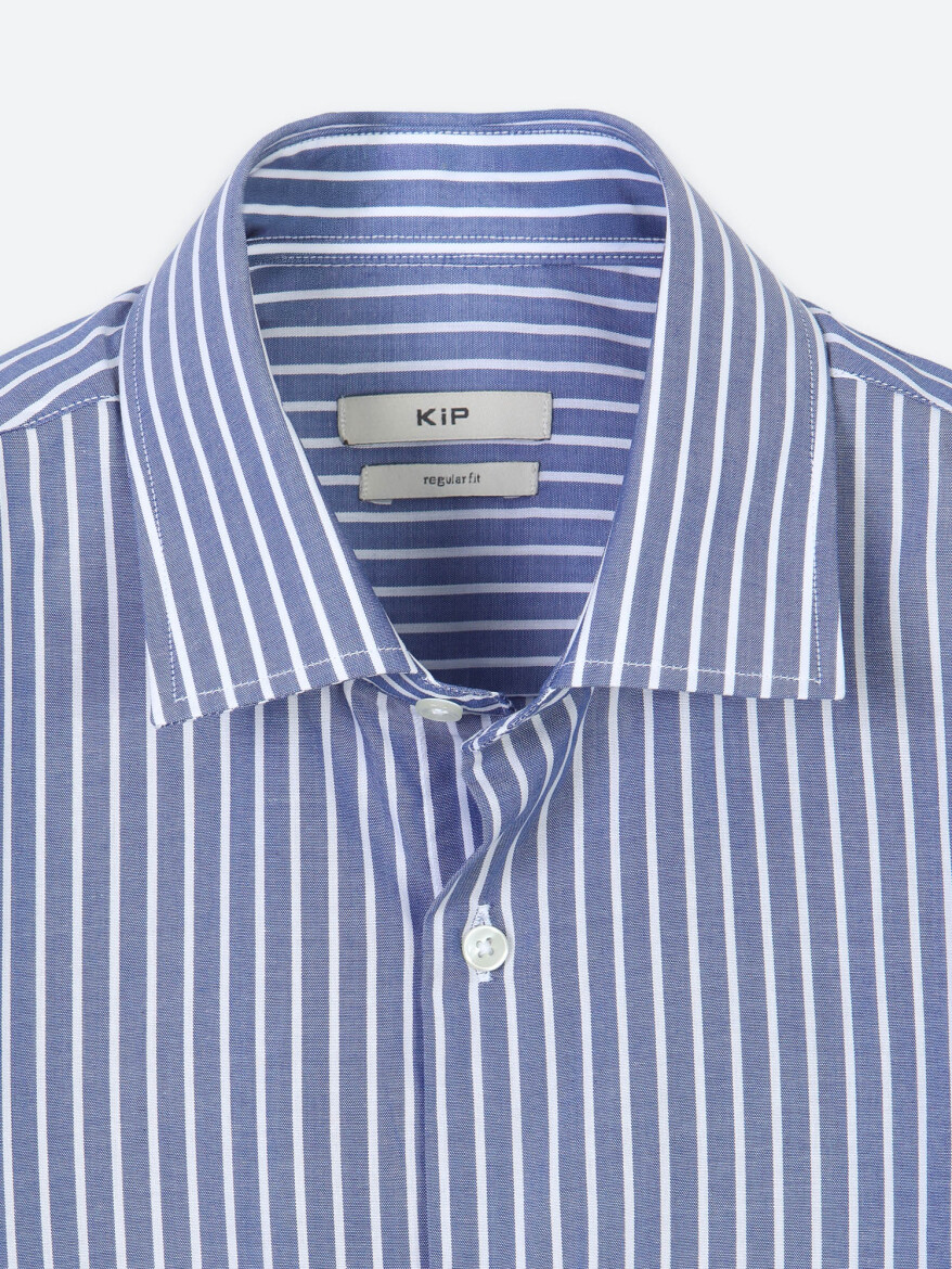 Light Navy Blue Striped Regular Fit Long Weaving Casual Cotton Blended Shirt - 7