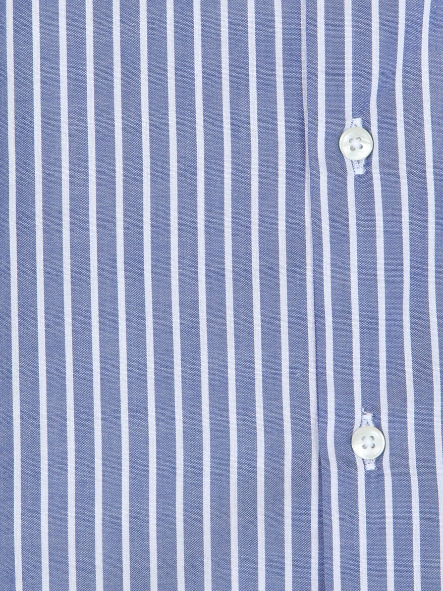Light Navy Blue Striped Regular Fit Long Weaving Casual Cotton Blended Shirt - 9