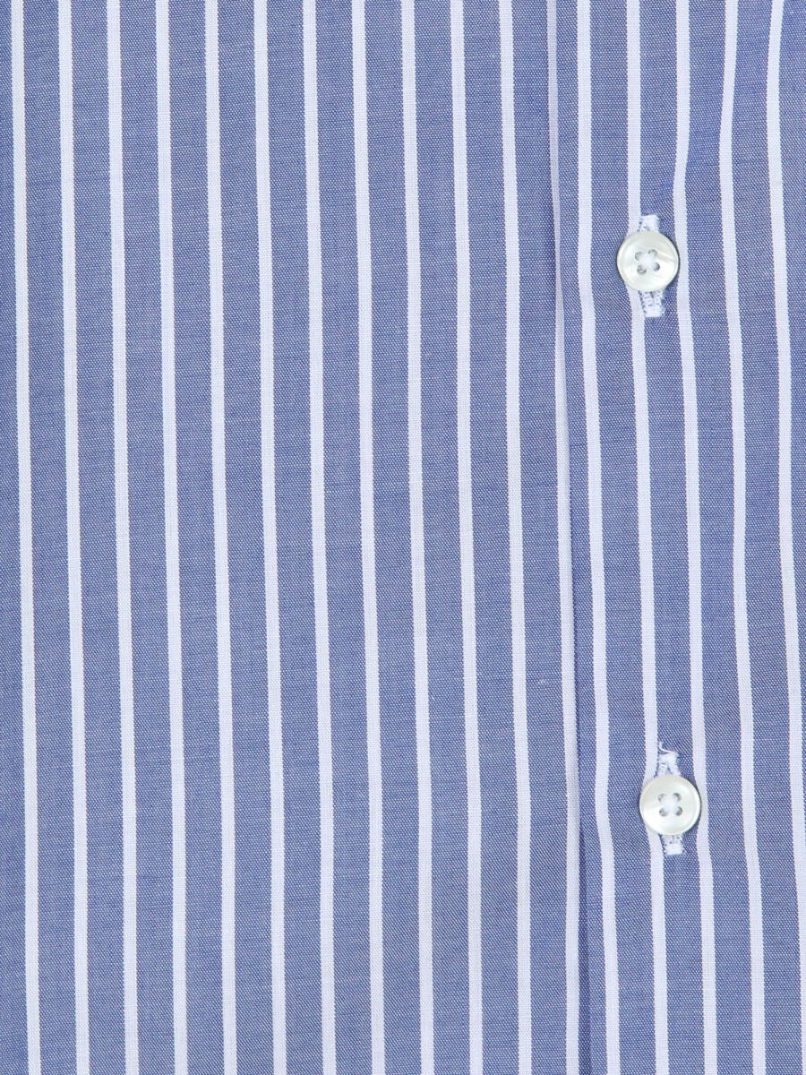 Light Navy Blue Striped Regular Fit Long Weaving Casual Cotton Blended Shirt - 9