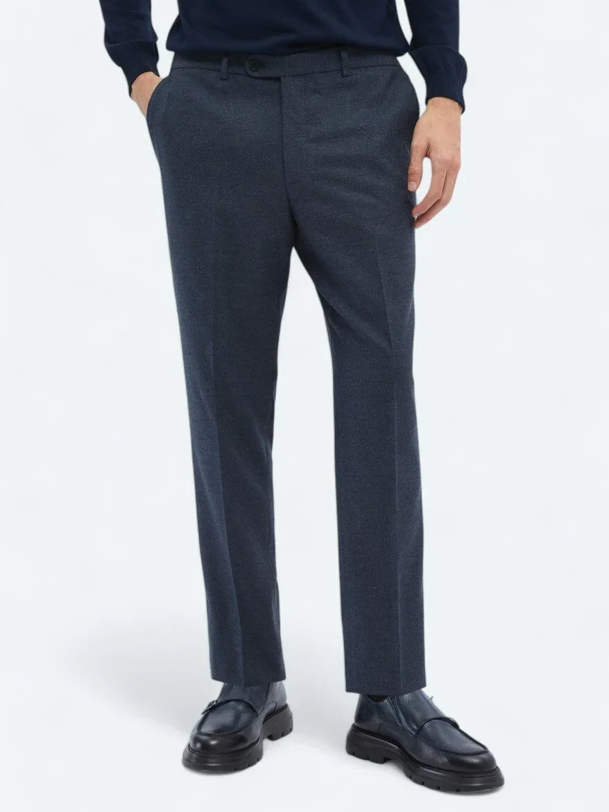 Light Navy Blue Weaving Fitted Fit Classical Trousers - 2