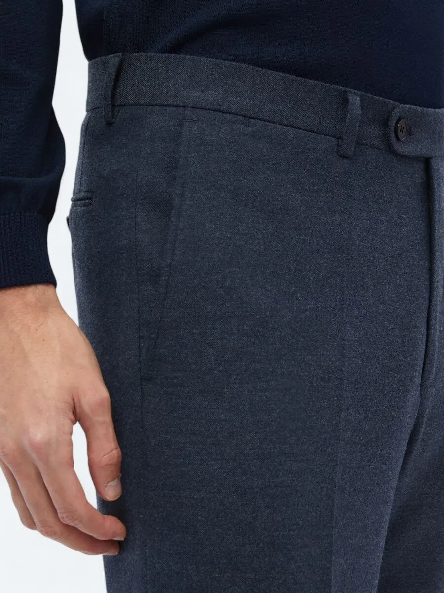 Light Navy Blue Weaving Fitted Fit Classical Trousers - 3