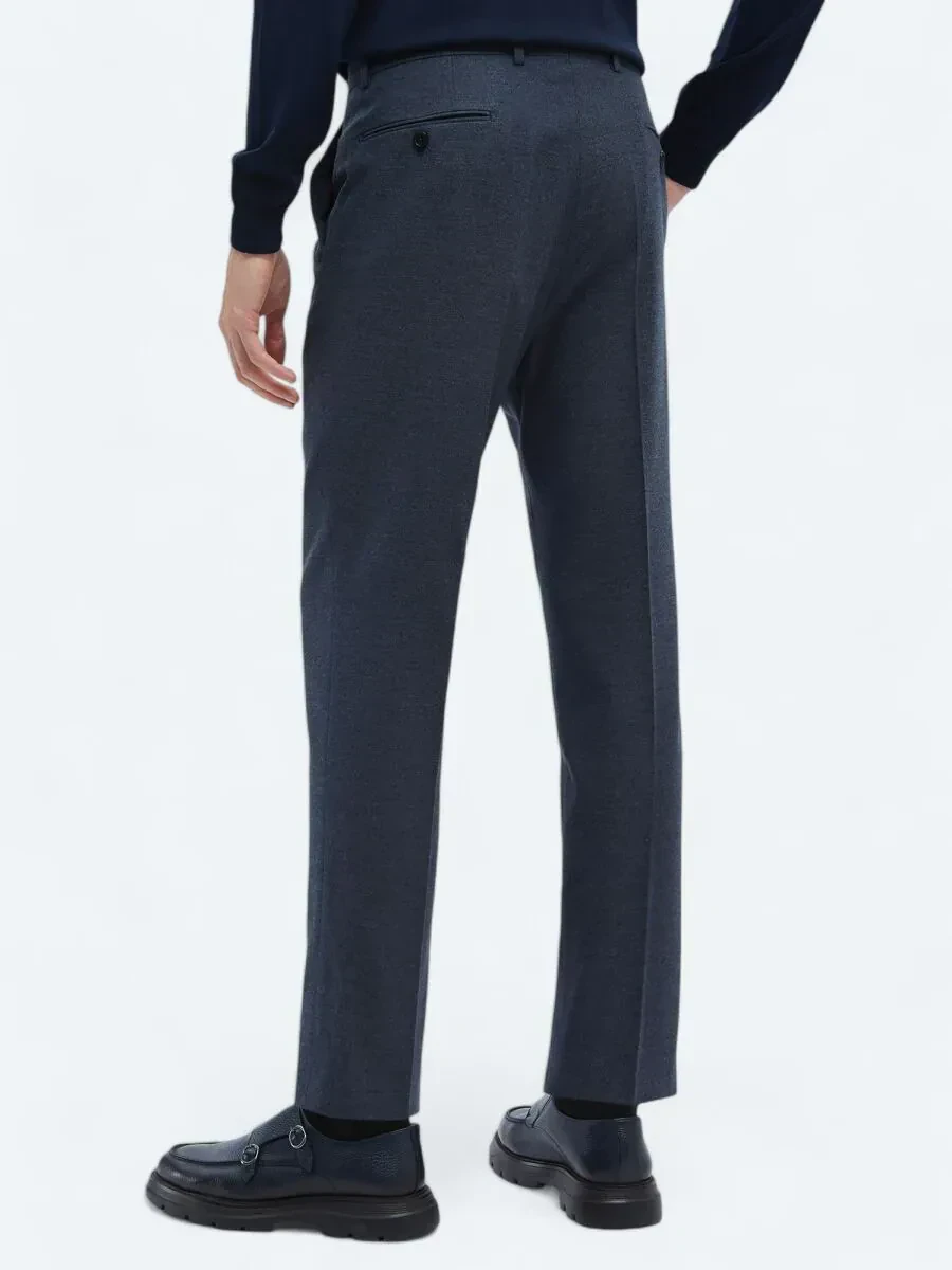 Light Navy Blue Weaving Fitted Fit Classical Trousers - 4