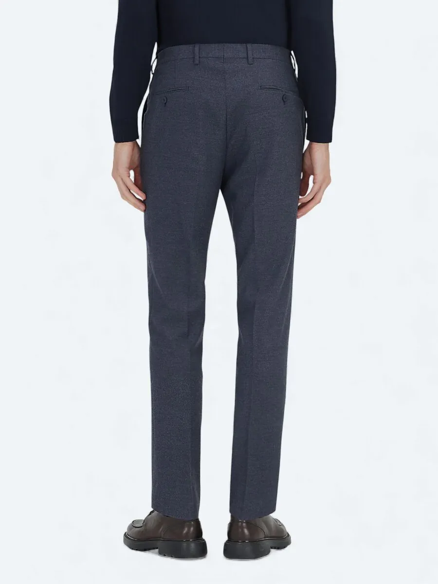 Light Navy Blue Weaving Fitted Fit Classical Trousers - 4