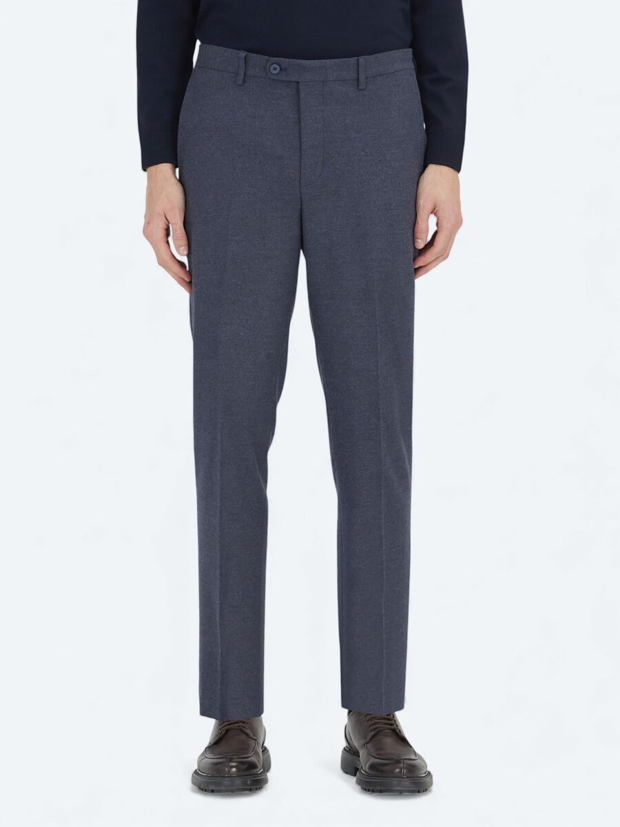 Light Navy Blue Weaving Fitted Fit Classical Trousers - 2