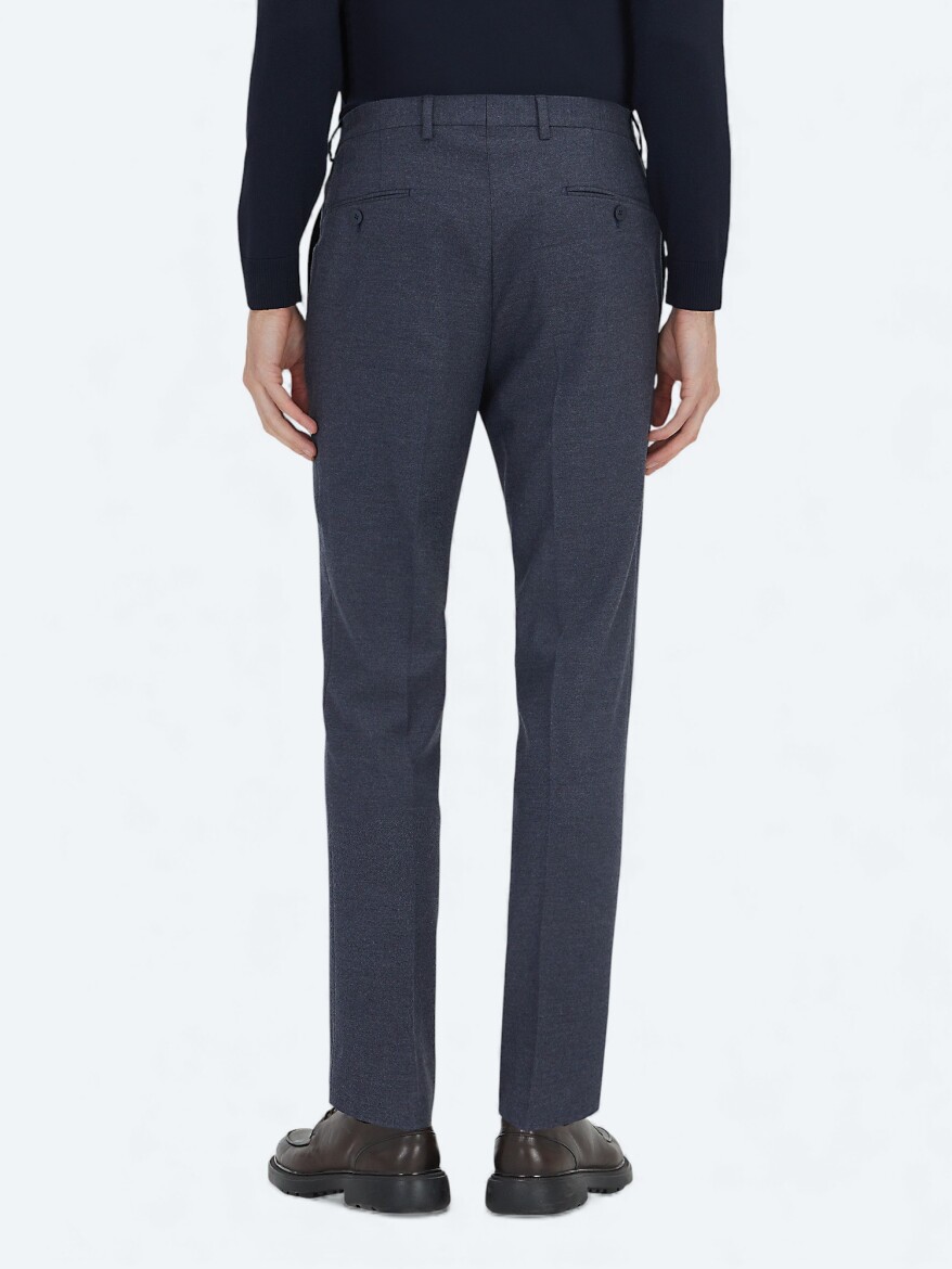Light Navy Blue Weaving Fitted Fit Classical Trousers - 4