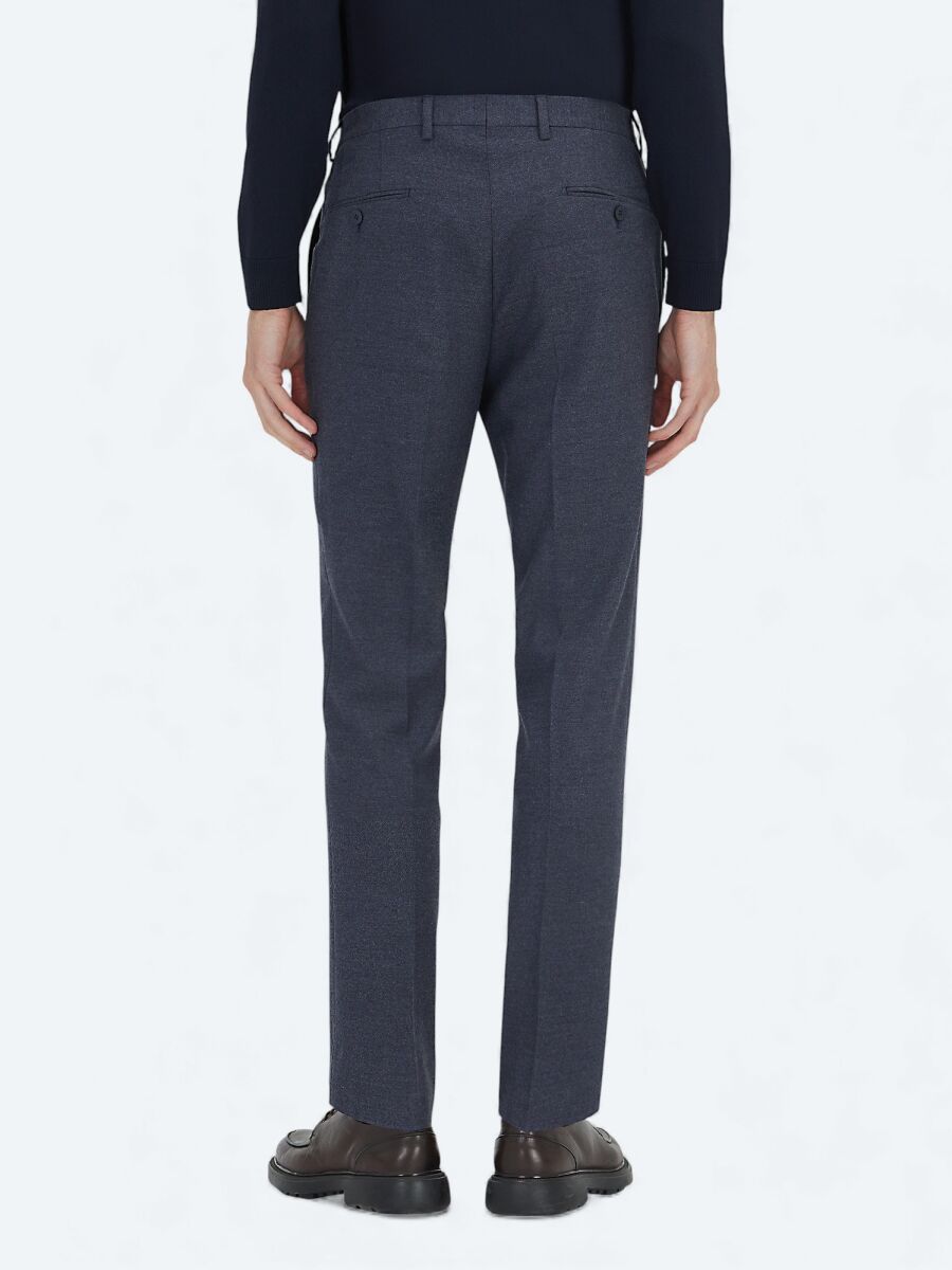 Light Navy Blue Weaving Fitted Fit Classical Trousers - 4