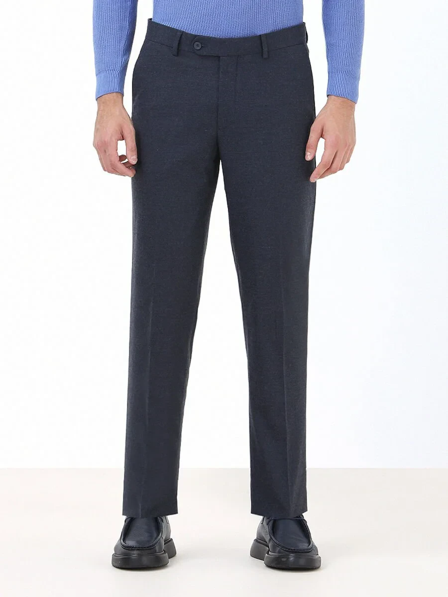 Light Navy Blue Weaving Regular Fit Classical Trousers - 1