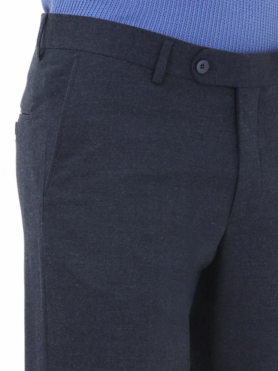 Light Navy Blue Weaving Regular Fit Classical Trousers - 2