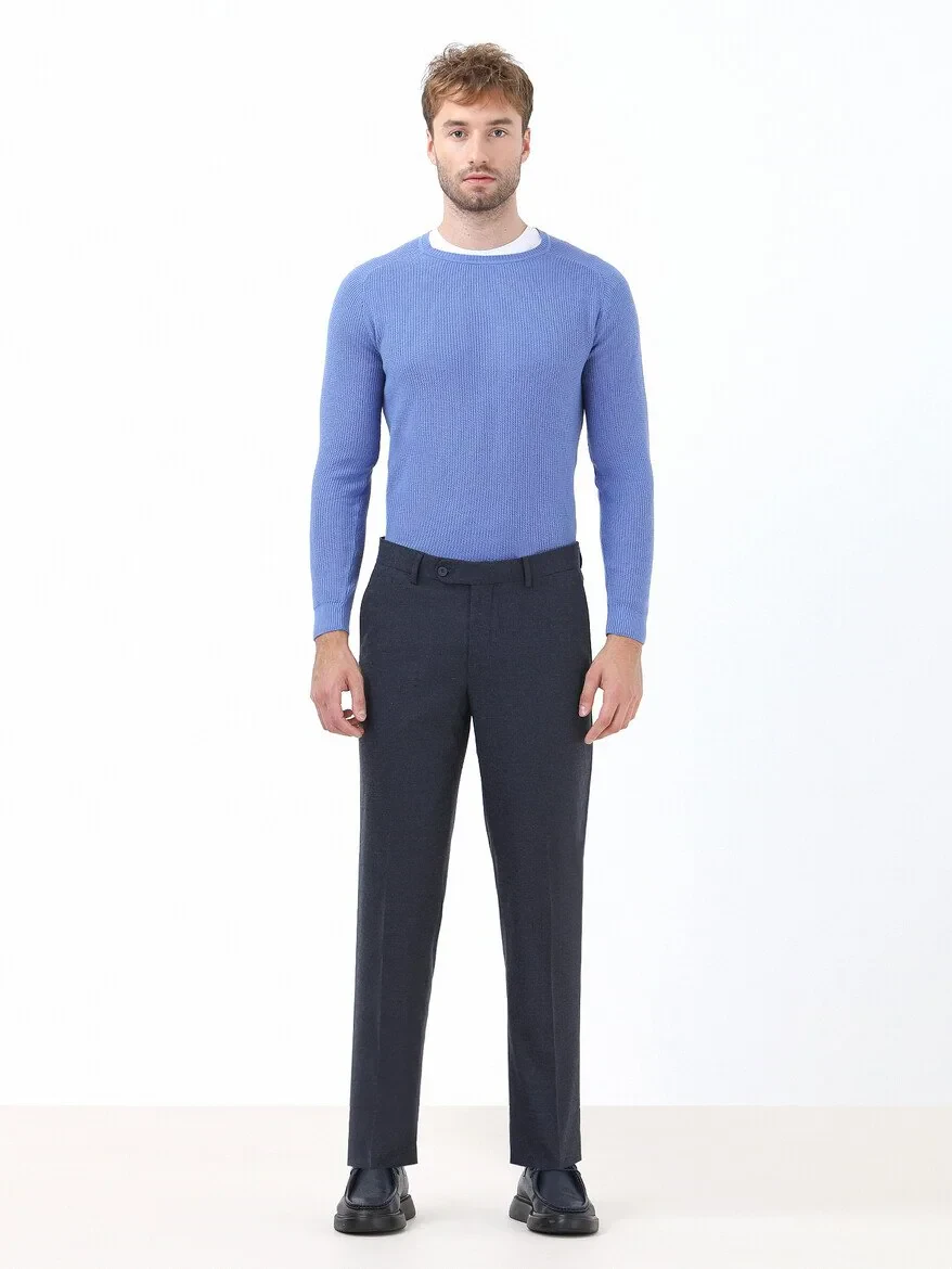 Light Navy Blue Weaving Regular Fit Classical Trousers - 3