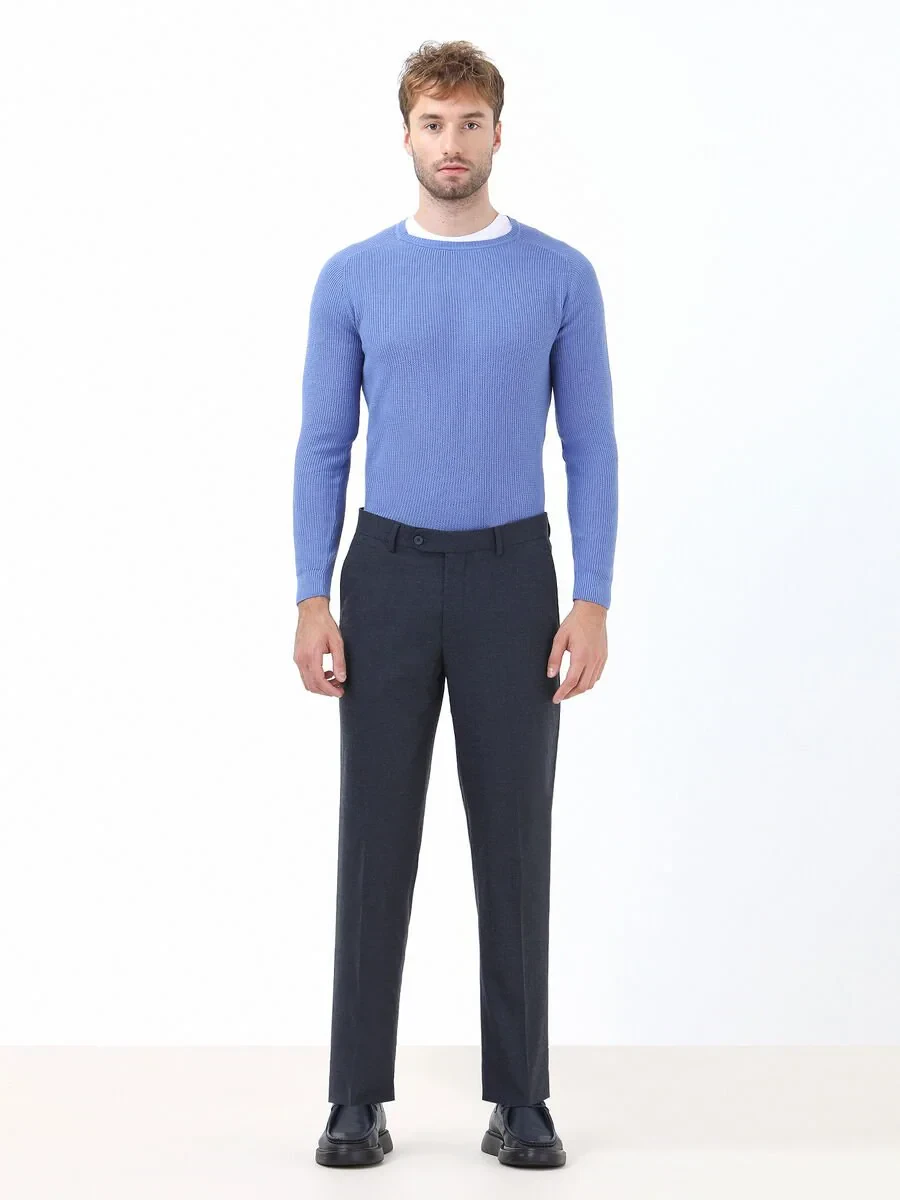 Light Navy Blue Weaving Regular Fit Classical Trousers - 3