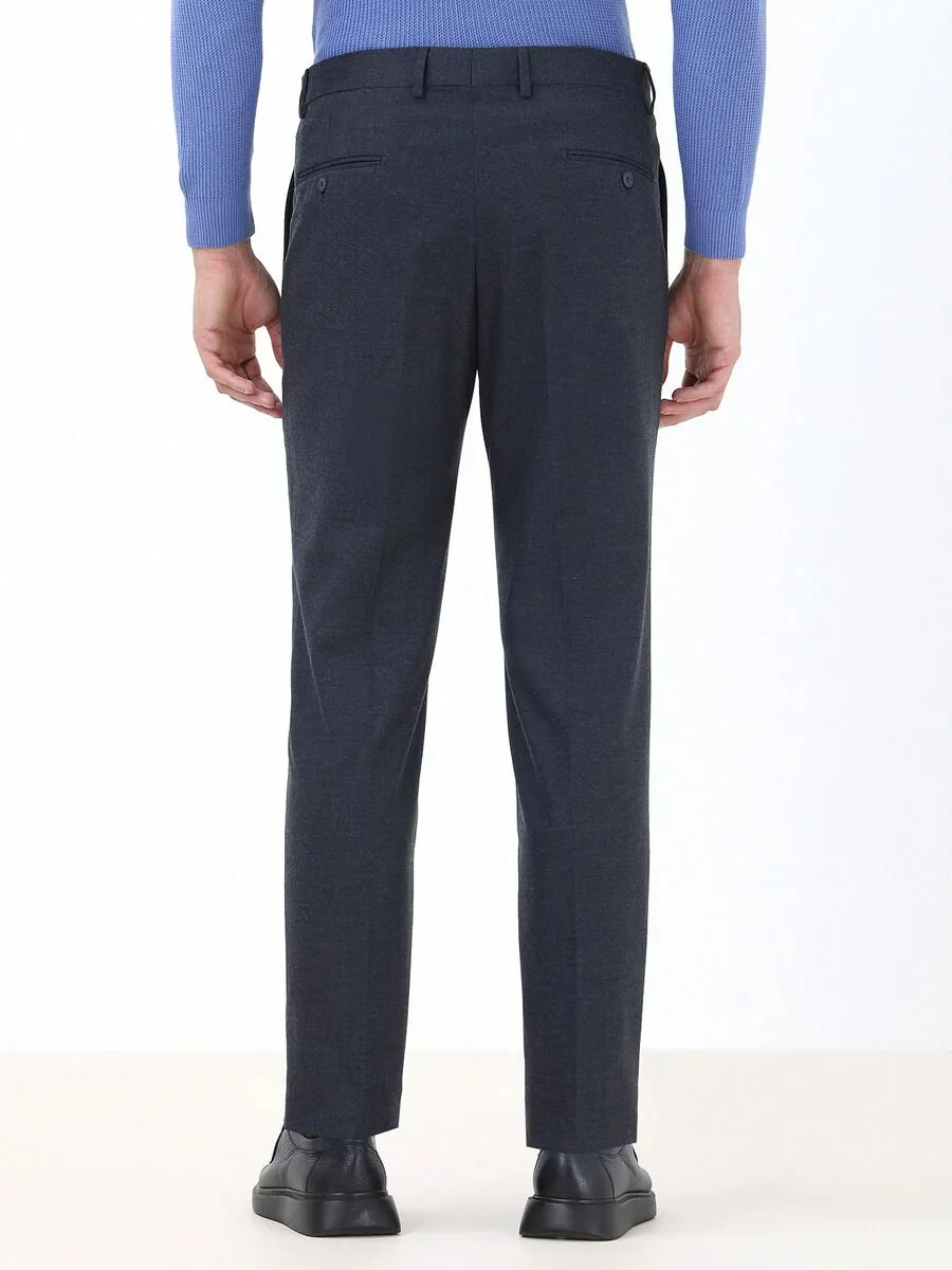 Light Navy Blue Weaving Regular Fit Classical Trousers - 4