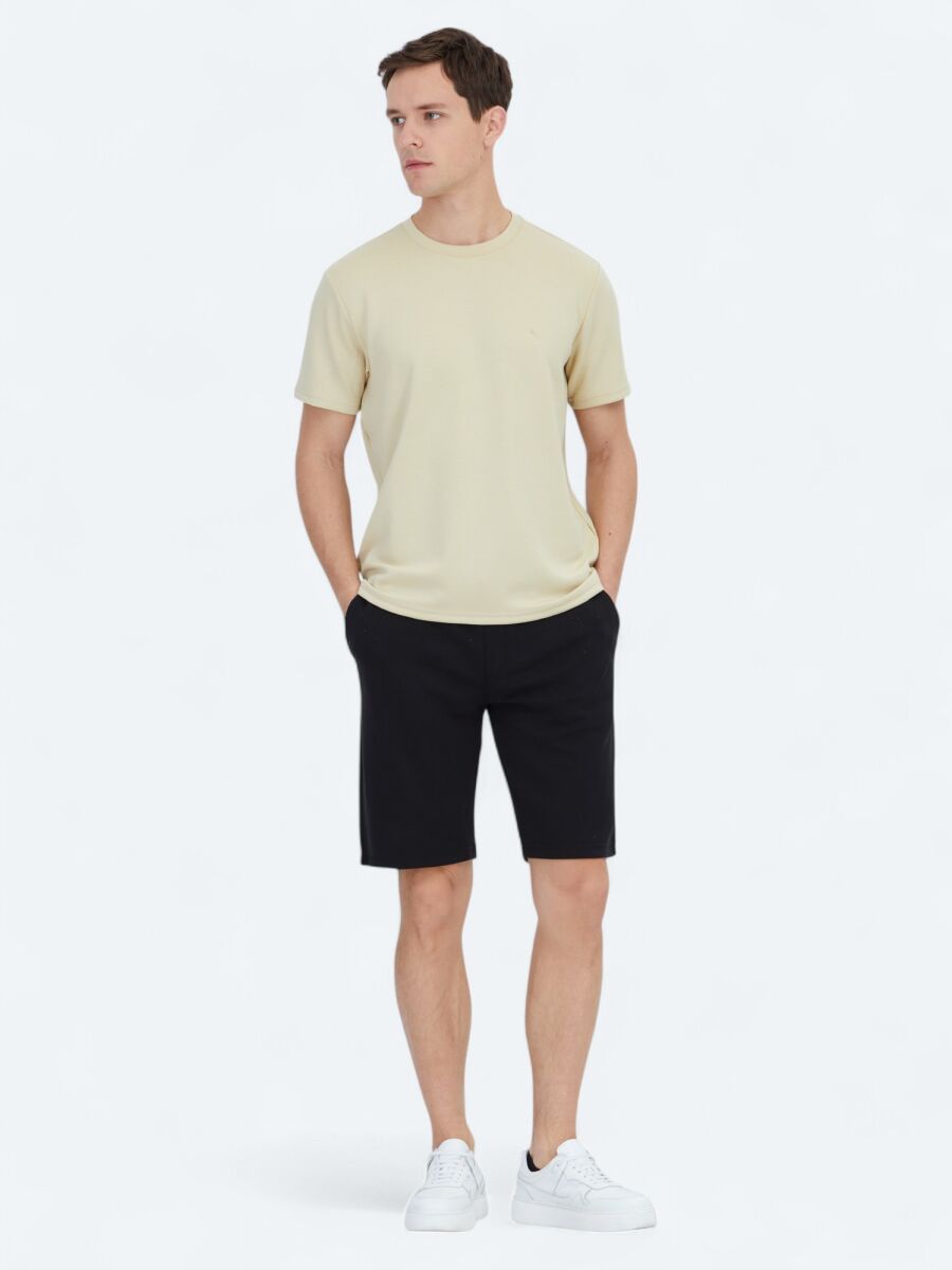 Light Yellow Plain Crew Neck T-Shirt - 2