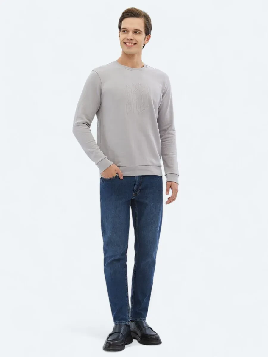 Lila Bisiklet Yaka Baskılı Sweatshırt - 2