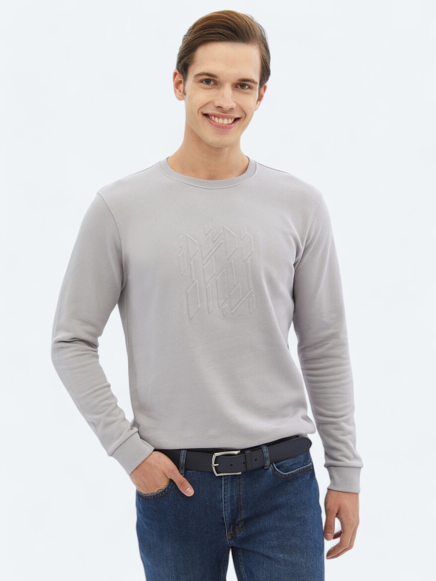 Lila Bisiklet Yaka Baskılı Sweatshırt - KİP