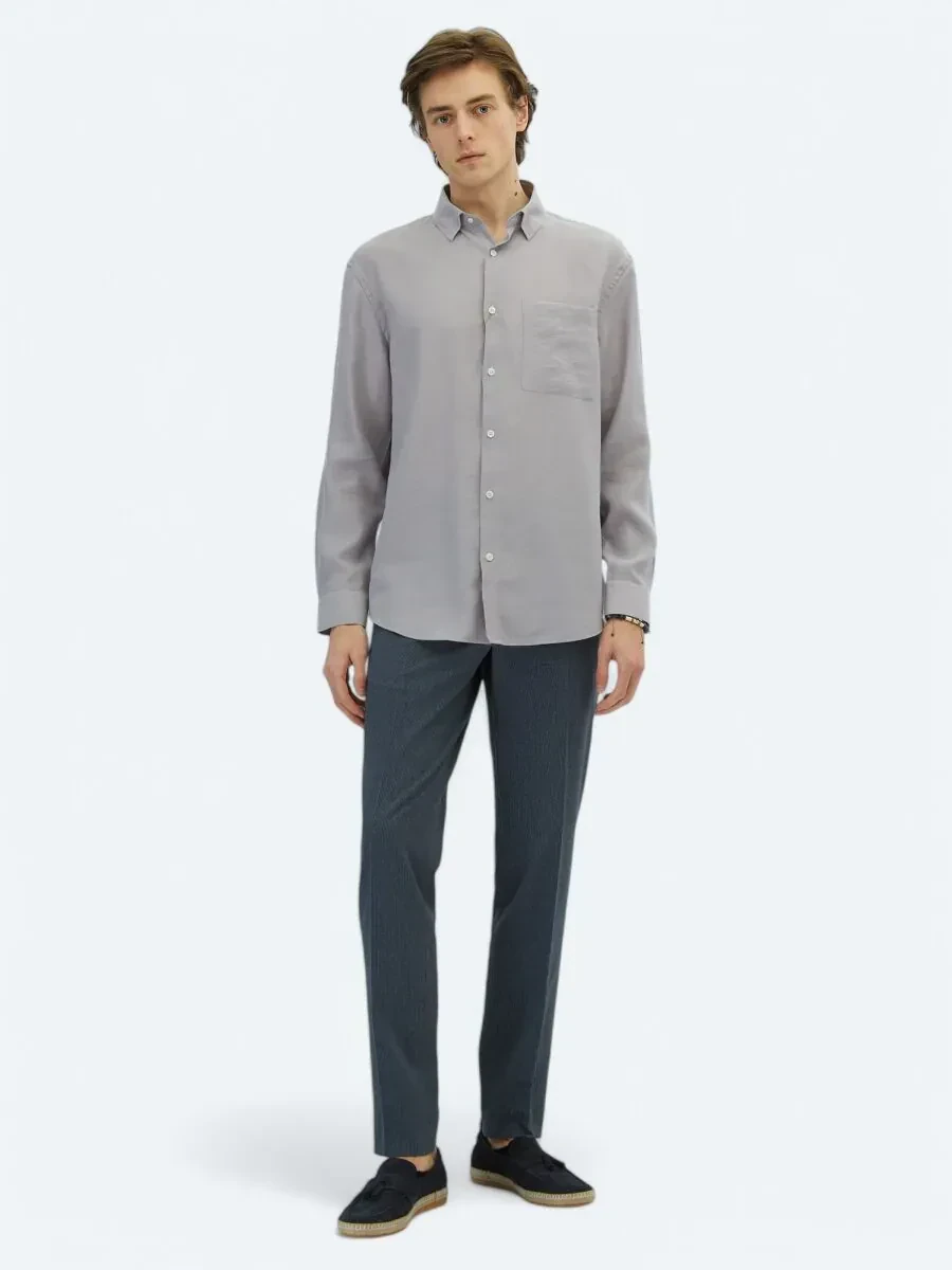 Lila Düz Oversize Fit Dokuma Casual Gömlek - 2