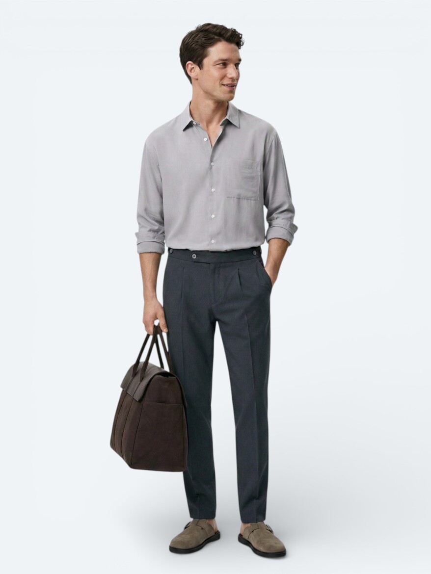 Lila Düz Oversize Fit Uzun Dokuma Casual Gömlek - 4