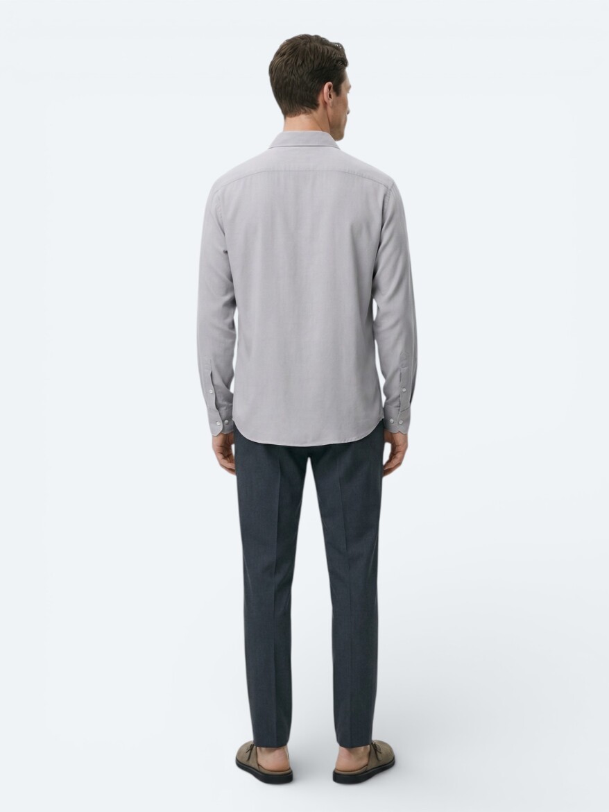 Lila Düz Oversize Fit Uzun Dokuma Casual Gömlek - 5