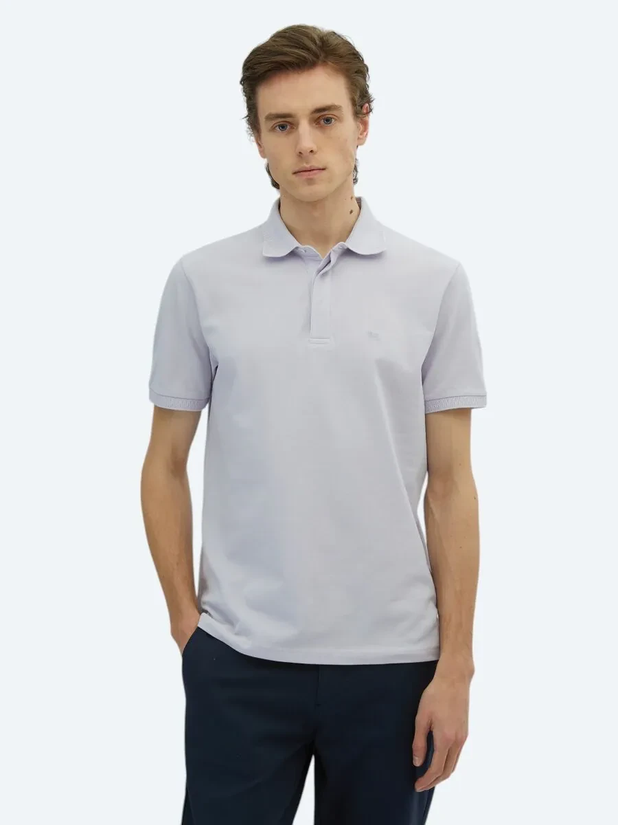 Lila Düz Polo Yaka %100 Pamuk T-Shirt - 1